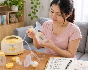 Mẹ kiểm tra bộ hút, van và ống của máy hút sữa tại nhà