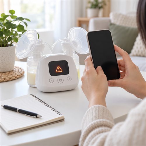 Người dùng chụp lại biểu tượng cảnh báo trên màn hình máy hút sữa để hỏi bộ phận hỗ trợ